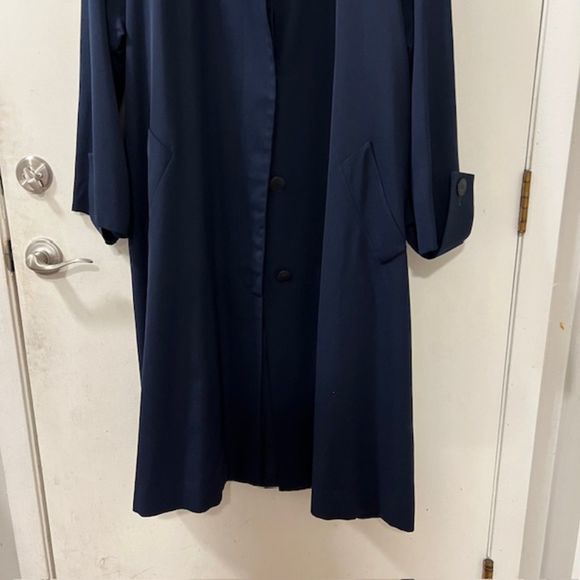 Perry Ellis Portfolio Womens Black Pure Wool Long Over Coat Trench Coat Size 14 - Picture 6 of 13